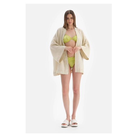 Dagi Beige Linen Short Kimono