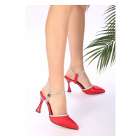 Shoeberry Women's Red Satin Heeled Shoes