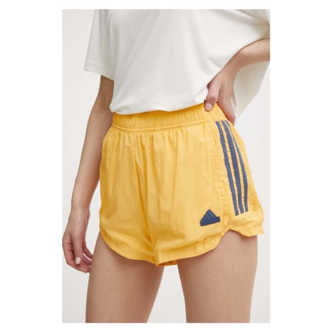 Kraťasy adidas TIRO dámské, žlutá barva, s aplikací, high waist, IS0722