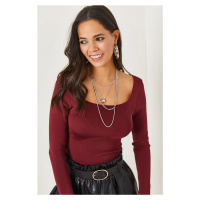 Olalook Claret Red Square Collar Basic Knitwear Blouse