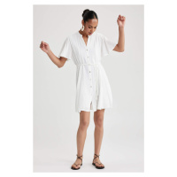 DEFACTO Shirt Collar Crinkle Viscose Butterfly Sleeves Mini Short Sleeve Woven Dress