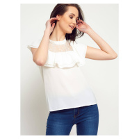 Blouse with stand-up collar and frill ecru
