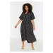 Trendyol Curve Black Patterned Woven Dress with Belted and Slits
