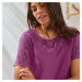 Blancheporte Jednobarevné tričko s krajkou purpurová