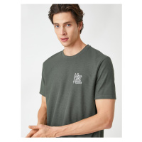 Koton Textured T-Shirt with Geometric Embroidered Short Sleeves Crew Neck.