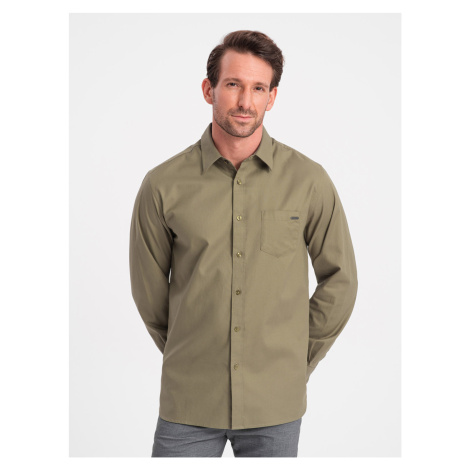 Ombre Men's cotton shirt with pocket REGULAR FIT - olive