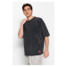 Trendyol Limited Edition Anthracite Oversize/Wide Cut Pale Effect 100% Cotton T-Shirt