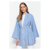 Trendyol modré páskové tkané pruhované kimono a kaftan