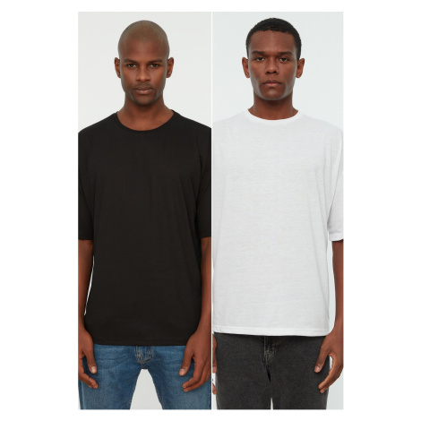 Trendyol Black-White Men's Basic 2-Pack-Oversized Crew Neck Short Sleeved T-Shirt
