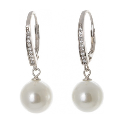 Dámské stříbrné naušnice s perlou a čirými zirkony AGUC862 Beneto