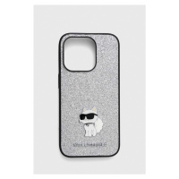 Obal na telefon Karl Lagerfeld iPhone 15 Pro 6.1 stříbrná barva