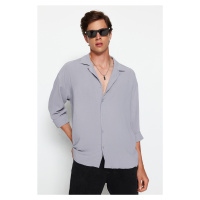 Trendyol Gray Oversize Fit Wide Collar Summer Linen Look Shirt
