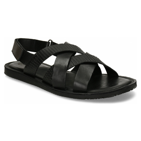 Černé kožené pánské páskové sandály