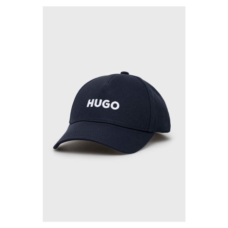 Bavlněná baseballová čepice HUGO tmavomodrá barva, s aplikací Hugo Boss