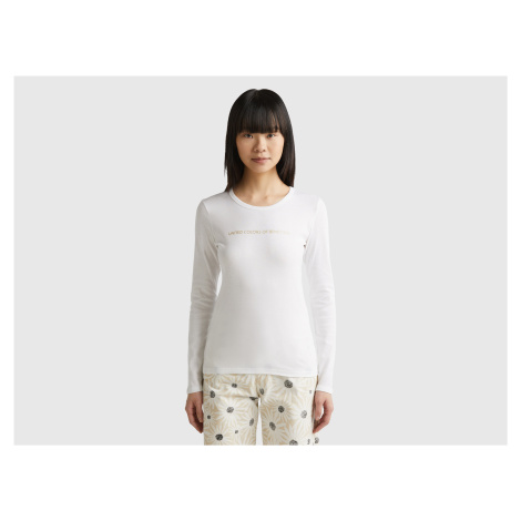 Benetton, Long Sleeve White T-shirt In 100% Cotton United Colors of Benetton