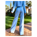 Modré basic elegantní kalhoty ROUFUD s puky