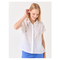 Jimmy Key White Sleeveless Embroidered Linen Shirt