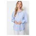Trendyol Blue Striped Oversize/Creature Woven Shirt