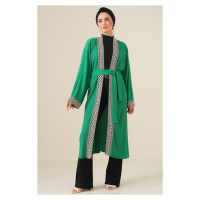 Bigdart 5865 Vyšívané Pletené Dlouhé Kimono - Zelená