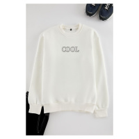 Trendyol White Regular Cut Puffy Text Printed Sweatshirt