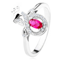 Stříbrný prsten 925 s tmavě růžovým oválným kamenem, zirkonový páv
