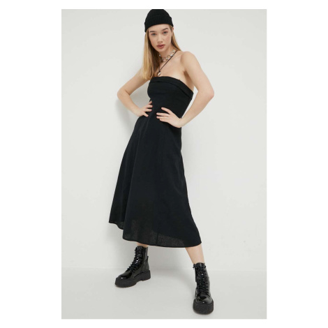 Plátěné šaty Abercrombie & Fitch černá barva, midi