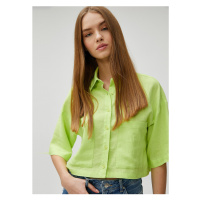 Koton Standard Shirt Collar Solid Green Women's Shirt 3sal60006iw
