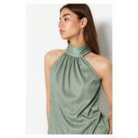 Trendyol Mint Collar Regular Fit Pleated Knitted Blouse