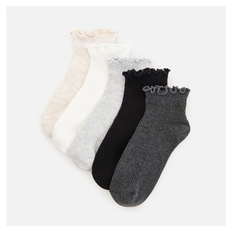 Reserved - Sada 5 párů ponožek z žebrované pleteniny s ozdobným lemem - Černý