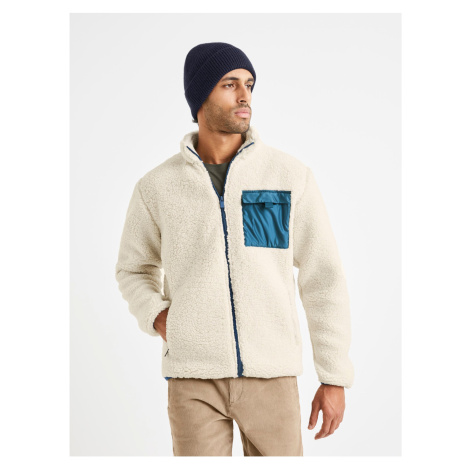 Krémová pánská bunda s umělým beránkem Celio Vemontagne sherpa