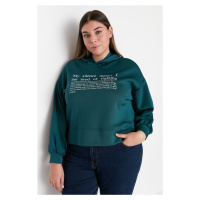 Trendyol Curve Petrol Green Hoodie with Printed Scuba/Scuba Diving Crop Knitted Sweatshirt