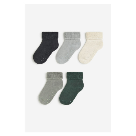 H & M - Protiskluzové ponožky z froté 5 párů - zelená H&M