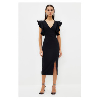 Trendyol Black Ruffle Detail Elegant Evening Dress