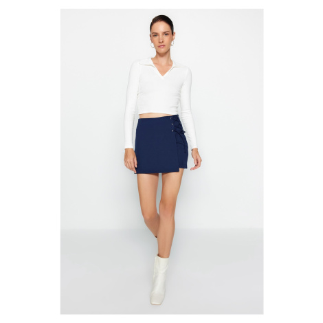 Trendyol Navy Blue Lace-Up and Eyelet Detail Woven Shorts Skirt