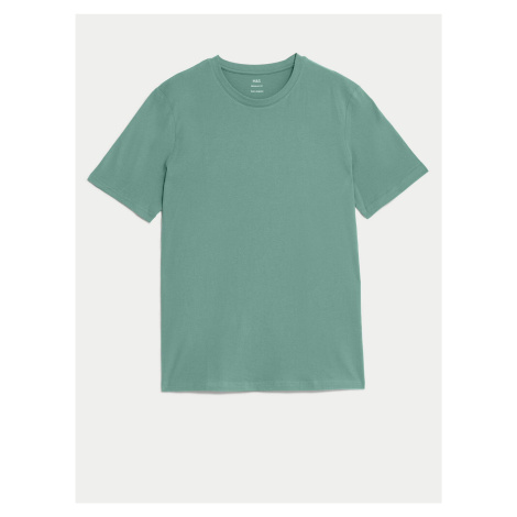 Tričko ke krku z čisté bavlny Marks & Spencer zelená