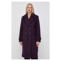 Kabát s příměsí vlny Morgan fialová barva, přechodný, dvouřadový