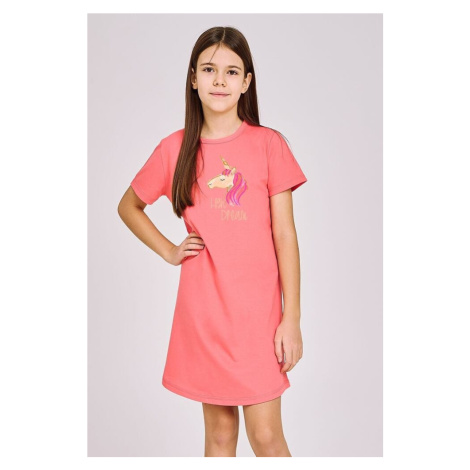 Dívčí noční košile Mila růžová s jednorožcem Taro
