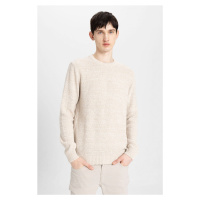 DEFACTO Men's Beige Standard Fit Regular Cut Crew Neck Textured Basic Knitwear Sweater