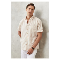 AC&Co / Altınyıldız Classics Men's Beige Comfort Fit Relaxed-Cut Buttoned Collar Linen Look 100%