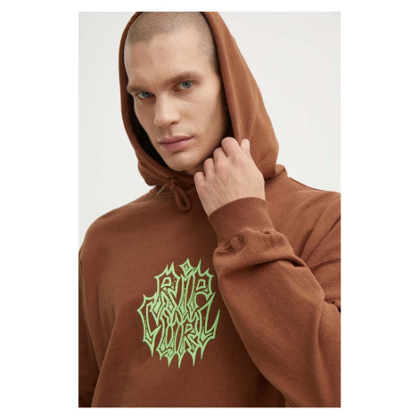 Bavlněná mikina Rip Curl pánská, hnědá barva, s kapucí, s potiskem