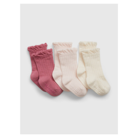 Sada tří párů holčičích ponožek v krémové a růžové barvě Gap