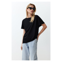 Trendyol Black Plain Relaxed Boat Neck Low Sleeve Knitted T-Shirt