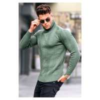 Madmext Oil Green Patterned Turtleneck Knitwear Sweater 5769