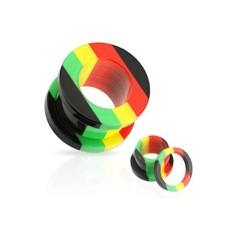 Akrylový tunel do ucha, pruhy červené, žluté, zelené a černé barvy - Tloušťka : 4 mm Šperky eshop