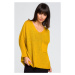 Romantický lehký UNISIZE svetr pulovr s výstřihem a kapsou BeKnitWear BK018