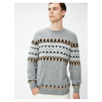 Koton Ethnic Patterned Knitwear Sweater Crew Neck Long Sleeve