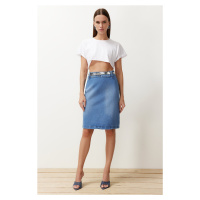 Trendyol Blue Slit Midi Denim Skirt