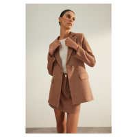 Trendyol Brown Premium Quality Regular Regular Fit Lined Cachet Fabric Woven Blazer Jacket