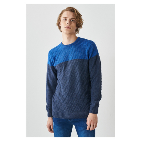 AC&Co / Altınyıldız Classics Men's Saxe-Aviator Blue Standard Fit Regular Fit Crew Neck Patterne