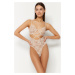 Trendyol Ecru Ruched Window/Cut Out Detailed Rope Strap Snap Knitted Body